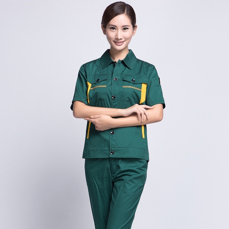 墨绿拼黄夏季工作服AD06-3